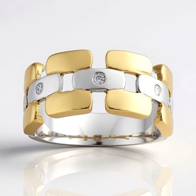 Cavill - Zilveren Ring - 925 Sterling Zilver Gerhodineerd - 3x I1 (G) Diamanten Ronde Briljant 0,042 ct - Brede Elegante Ring - Duitse Kwaliteit