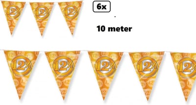 6x Vlaggenlijn 10 meter 12,5 jaar - Koper - dubbelzijdig bedrukt bruiloft vlaglijn festival feest party verjaardag thema feest kleur