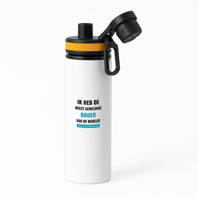 Hacebo® - ik heb de meest geweldige broer van wereld (klopt, deze mok heb ik van hem) waterfles met draaidop oranje - de meest geweldigste broer - verjaardagscadeau - verjaardag - cadeau - cadeautje voor broer - water fles - 850ML