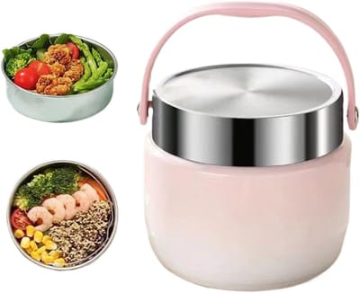Thermo lunchbox - Isolatie container - Warme maaltijden bewaren - Luchtdichte siliconen afdichting - 1200 ml - Roze