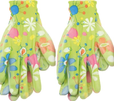 Set van 2 paar tuinhandschoenen met vrolijk bloemenmotief maat Medium - GROEN