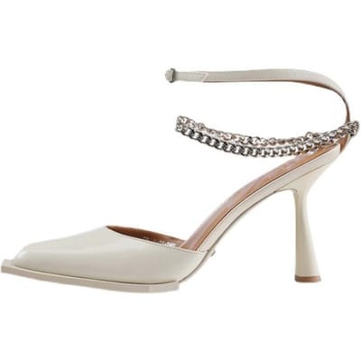 Escarpins Noirs Printemps Été Nouveaux Sandales Sexy à Chaîne Baotou Stiletto Petit Bout Carré Tempérament Chaussures de Mode pour Dames 36 white