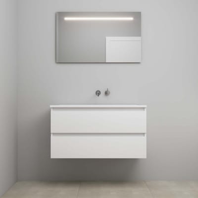 On-Line Badkamermeubelset - 100 cm - Voorgemonteerd - Acryl Wastafel - zonder Kraangat - Spiegel met LED-Verlichting - Hoogglans Wit