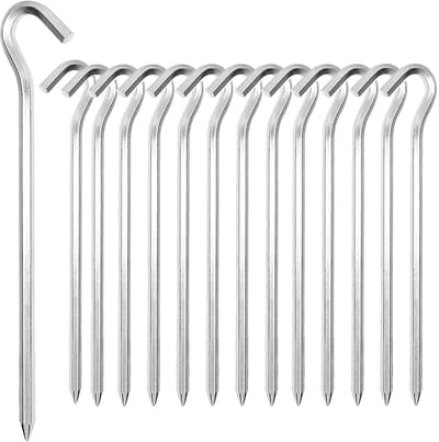 14-delige zware metalen tentstokken, 18 cm, zilveren grondhaken voor kamperen, wandelen, strand en outdoor