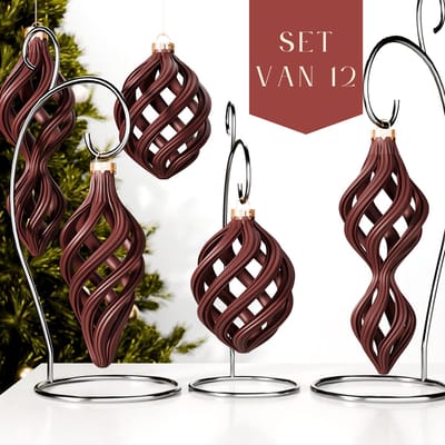 Fleuriek – Luxe Gedraaide Kerstballen – Mat Rood, Set van 12 – Klassieke Kerstornamenten – Onbreekbaar & Herbruikbaar – Warme Kerstdecoratie voor Thuis