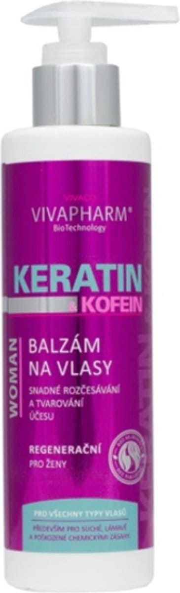 VIVAPHARM® Haarbalsem met Keratine & Cafeïne - volume - glans zonder parabenen / zonder siliconen - 200 ml
