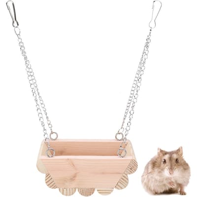 Balançoire en Bois pour Petits Animaux Jouet Bateau Suspendu avec Chaîne pour Hamster Accrocher sur le Dessus de la Cage white