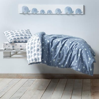 Little Hibboux dekbedovertrek Elephant peuter/kleuter 100x150 wit/blauw dierenprint olifant