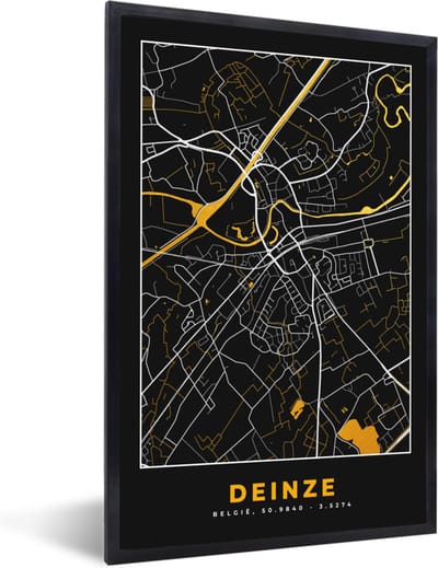 Fotolijst incl. Poster - Deinze - Plattegrond - Goud - Kaart - Stadskaart - 20x30 cm - Posterlijst