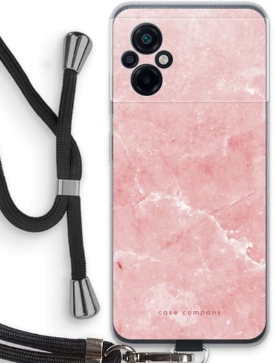 Case Company® - Hoesje met koord geschikt voor Xiaomi Poco M5 hoesje met Koord - Roze marmer - Telefoonhoesje met Zwart Koord - Bescherming aan alle Kanten en Over de Schermrand