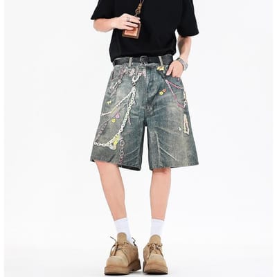 Nouveau Pantalon Court en Denim Lâche d'Été pour Homme Rue Fried Salt Pantalon 5 Points M gray
