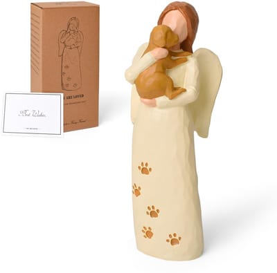 Dailygoods- Hond Memorial Handgeschilderd Beeldje - Herdenking Huisdier - Rouwsymbool - Troostgeschenk - Engel Beeld - Uniek Kunsthars - Herinneringsbeeldje