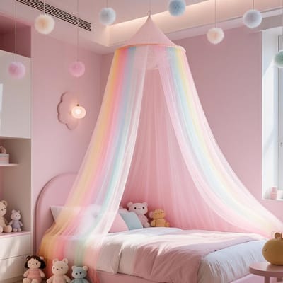 Shine Betthimmel voor Meisjes, Regenboog Baldakijn voor Kinderkamer, Hangend Mückennetz voor Bed, Vliegennet Klamboe voor Reis en Thuis Indoor Outdoor