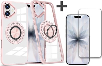 Hoesje Geschikt voor iPhone 17 Arara hoesje voor Magsafe Transparant hard case - kickstand Draaibare Ring Houder met screenprotector - Rosegoud