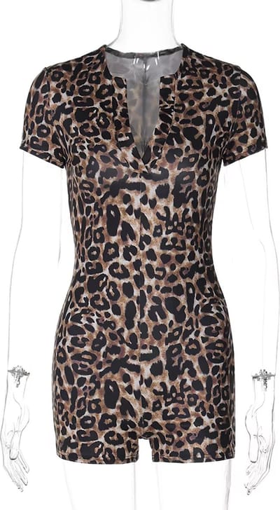 Sexy Luipaard Jumpsuit - Dames Bodysuit - Tijgerprint - Lingerie - Korte mouwen