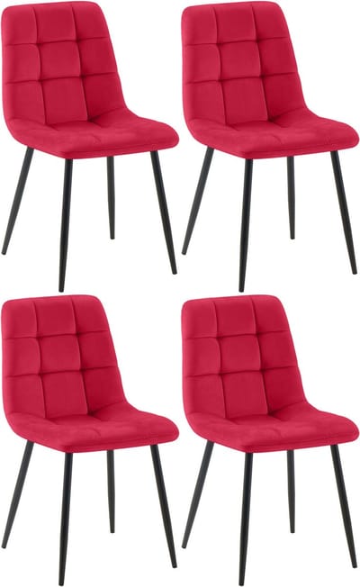 CLP Set van 4 Eetkamerstoelen Tilde - Gestoffeerd - Metalen Onderstel - belastbaar tot 150 kg Fluweel/rood