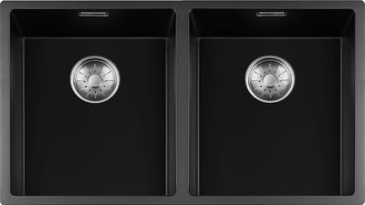 Lorreine Black Quartz Series spoelbak 34+3440cm mm Plug Inox 3434BQ-FU-Inox