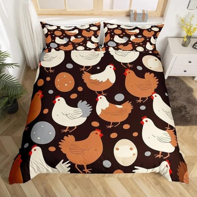 Schattig Kip Dekbedovertrek King Queen Kleurrijk Haan Beddengoed Set Boerderijdier Dekbedovertrek Grappig Rustiek Boerderijhuis Quiltovertrek US Queen 228x228cm