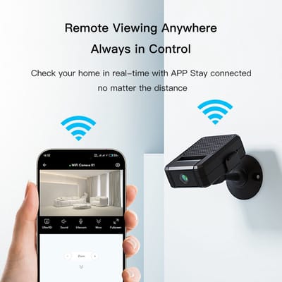 Mini bewakingscamera – WiFi-camera met een 180° draaibare lens, ondersteunt bewaking op afstand via een app en nachtzicht.