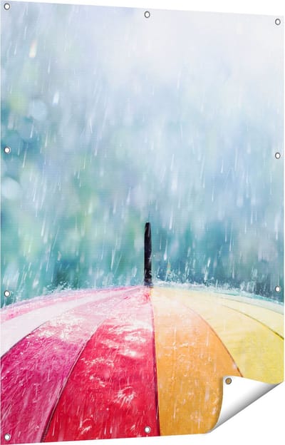 Gards Tuinposter Regenboog Paraplu met Regen - 90x120 cm - Tuindoek - Tuindecoratie - Wanddecoratie buiten - Tuinschilderij