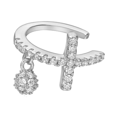 EAR IT UP - Ear cuff - Kruis - Bal - Gerhodineerd zilver - Zirkonia - Pavézetting - 13 x 11 mm - RECHTS - 1 stuk