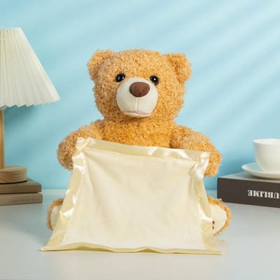 Ours coucou transfrontalier peut chanter et jouer à des jeux, se cacher les yeux, ours en peluche apaisant électrique intelligent CE 25 beige