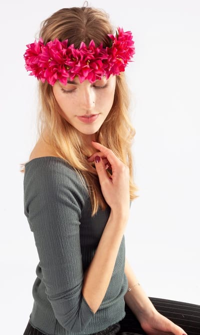 KIMU® Bloemenkrans Haar Dahlia Roze - Donkerroze Bloemen Haarband Diadeem - Band Bloemetjes - Bloemenmeisje Hoofd Festival