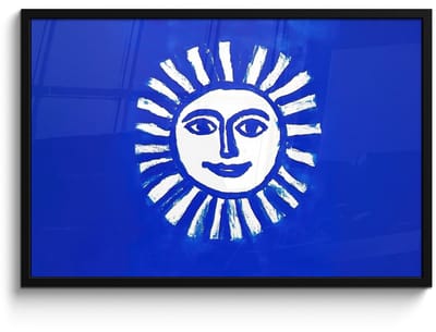 Poster in lijst - Fotolijst 90x60 cm - Posters - Zon - Gezicht - Penseelstructuur - Blauw - Posterlijst zwart - Decoratie - Wanddecoratie woonkamer - Muurdecoratie slaapkamer