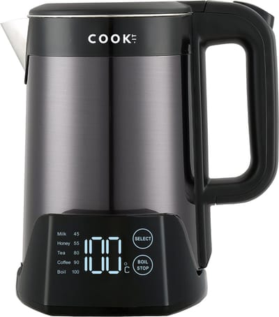 COOK-IT Digitale Waterkoker - 1,5 Liter - Temperatuurregeling 45°C-100°C - Warmhoudfunctie - Dubbelwandig - RVS