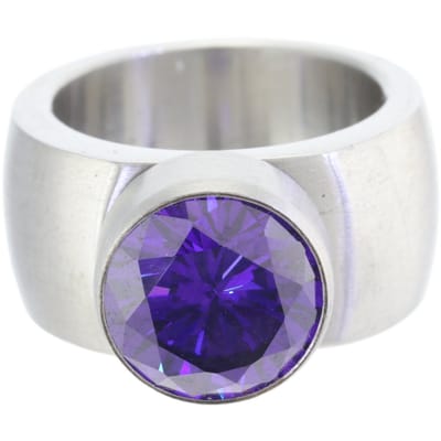 Behave - Ring - RVS Ring met Paarse Zirkonia – Stoere Damesring met 10mm Stralende Steen – Modern & Tijdloos Design