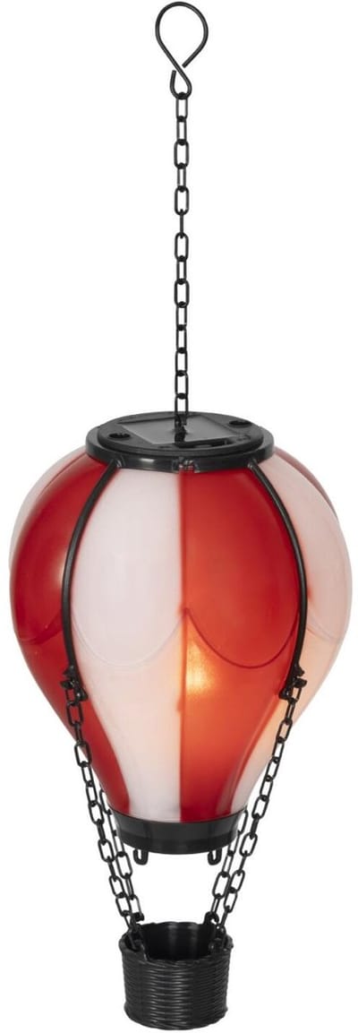 Lumineo solar luchtballon lantaarn - rood - H25 x D14 cm - kunststof - vlam effect - tuinverlichting