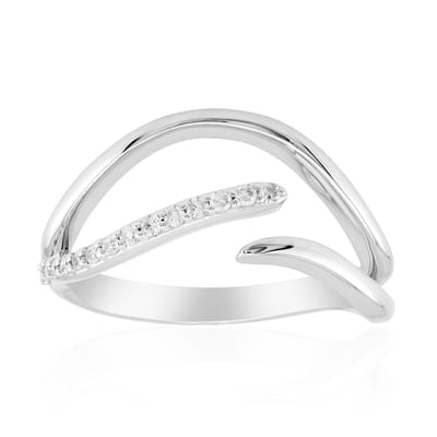Cavill - 9 Karaat Witgouden Ring met 14 I1 H Afrikaanse Diamanten - Totaal 0,102 Ct - Moderne Golfring met Rond Slijpsel - Elegante Damesring