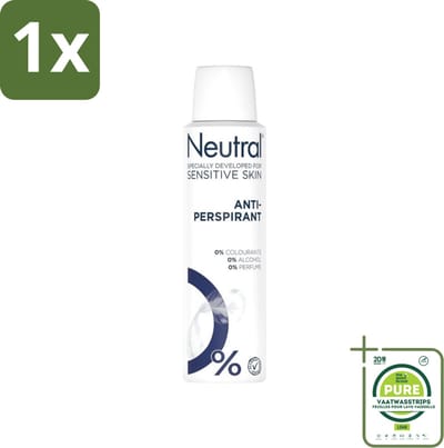 1 x Neutral - Deodorant Spray - Anti-perspirant - Gevoelige Huid - 0% Kleurstof, Parfum & Alcohol - 150 ml - Neutral Anti-transpirant - 0% Parfum - 0% Kleurstof - 0% Alcohol - Gevoelige Huid