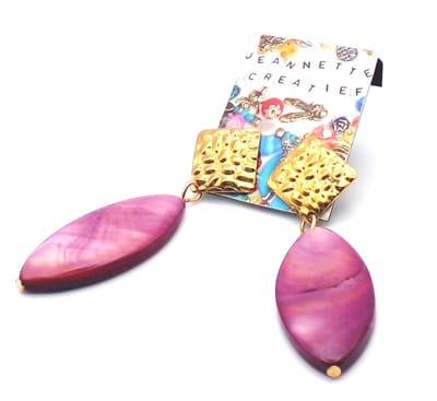 Jeannette-Creatief® - Shell - Paarse Ellips - Oorstekers - Oorbellen - Oorbellen Dames - Oorhangers