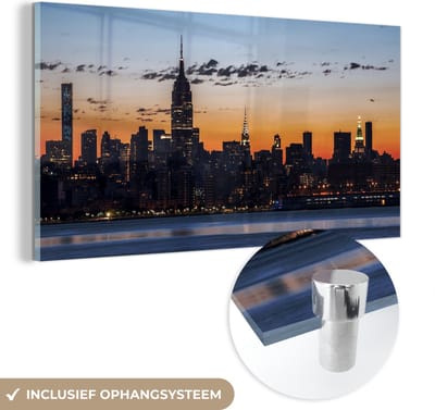 MuchoWow® Glasschilderij 40x20 cm - Schilderij acrylglas - New York - Skyline - Amerika - Foto op glas - Schilderijen