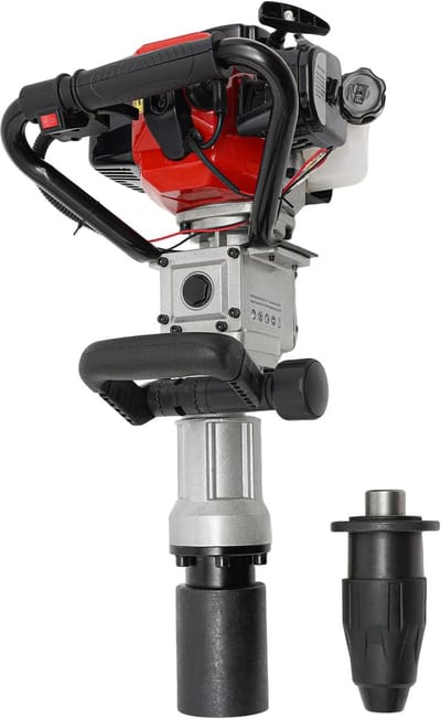 Paalramapparaat - Grondboor machine - Palen Slaan - 2-in-1 Omwisselkop - 327 cc - Rood Zwart