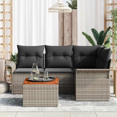 vidaXL - Tuinbank - Set - 5 - st - 4-Aantal - zitplaatsen - Grijs - poly - rattan