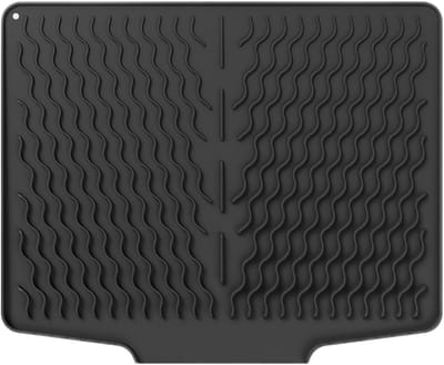 Afdruipmat van Siliconen, Spoelbakmat voor Servies met hellend oppervlak voor optimale waterafvoer, Droogmat, Hittebestendig, Antislip, afdruipmat, gootsteen voor het opbergen, 40 cm x 32,8 cm (Zwart)