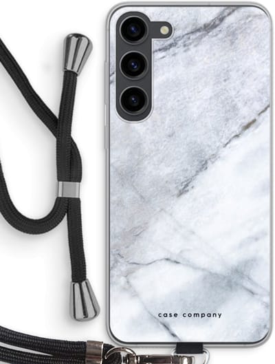 Case Company® - Hoesje met koord geschikt voor Samsung Galaxy S23 Plus hoesje met Koord - Witte marmer - Telefoonhoesje met Zwart Koord - Bescherming aan alle Kanten en Over de Schermrand