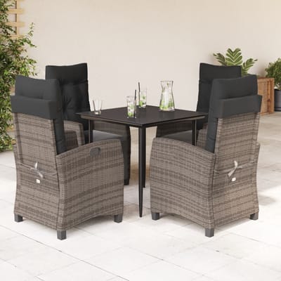 vidaXL - 5-delige - Tuinset - met - kussens - poly - rattan - grijs