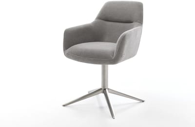 Eetkamerstoel Pejo-Flex kruispoot roestvrij staal zachte stof met structuur grijs 360° draaibaar rocker-functie pocketveer kern