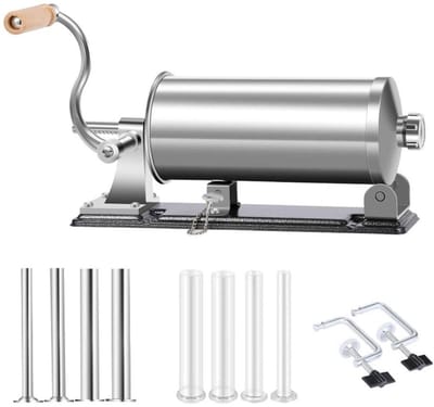 Zylo® Worstenvuller - Worstenmaker - Worstmaker - Worstmachine - Worstenvul Machine - 8 Vulbuizen - 3,5 liter - 43x23x18cm - Zilver
