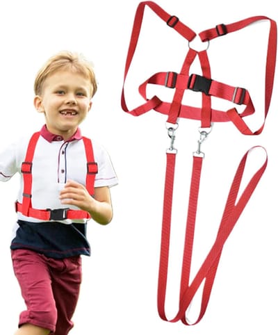 Paardenharnas Kinderen - Rijuitrusting Speelgoed - Rollenspel Buiten - Verstelbaar Borstband - 200 cm Trekkoord - Rood