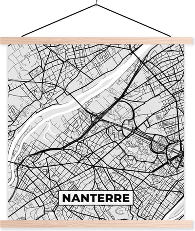 Posterhanger incl. Poster 40x40 cm - Schoolplaat - Nanterre - Plattegrond - Frankrijk - Kaart - Stadskaart - Textielposter - Blanke latten - Stadskaart