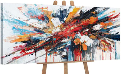 Canvas schilderij panoramisch 115x50 handgeschilderd energiestroom abstract dynamisch – YS-Art Gallery – Energieke wanddecoratie voor woonkamer – Modern schilderij voor hal