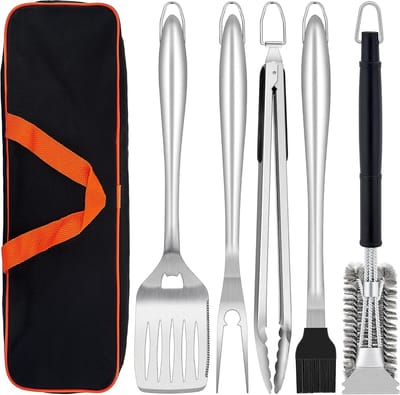 SnelShoppen - 6-Delig Barbecue Gereedschap Set - RVS Grill Accessoires met Draagtas - Inclusief Spatel, Vork, Tangen, Grillborstel - Perfect voor Tuin