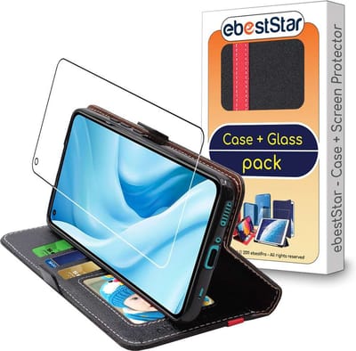 ebestStar - Hoes geschikt voor Xiaomi Mi 11 Lite, Mi 11 Lite 5G, NE, Wallet Etui, Book case hoesje, Zwart, Rood + Gehard Glas