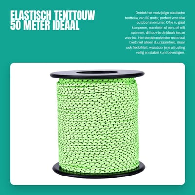 Dailygoods - Elastisch Tenttouw - 50 meter - Ideaal voor Kamperen - Polyester - Expandertouw - Stevig en Duurzaam - Geschikt voor Wandelen