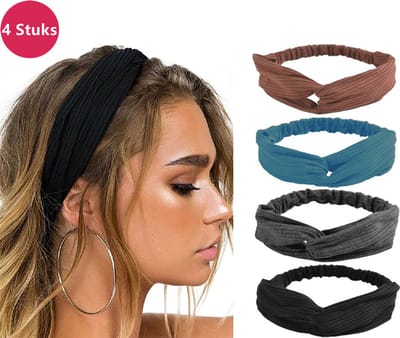 LIXIN Set van 4 stuks - Dames haarbanden - Kleur 4 - Knoop cross knitted haarbanden - Dames - Haarband volwassenen - Elastisch - Vrouwen - Meisjes - Yoga - Haaraccessoires