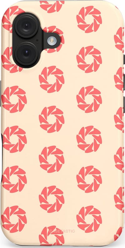 Casetastic hoesje geschikt voor Apple iPhone 16 - MagSafe - Dubbellaagse bescherming - Peach Bloem Cirkels - Fashion Case - Crème Koraal Perzik
